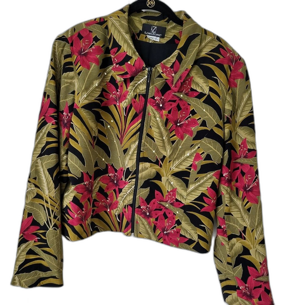 Tropical Print Zip-Front Jacket - Size Large